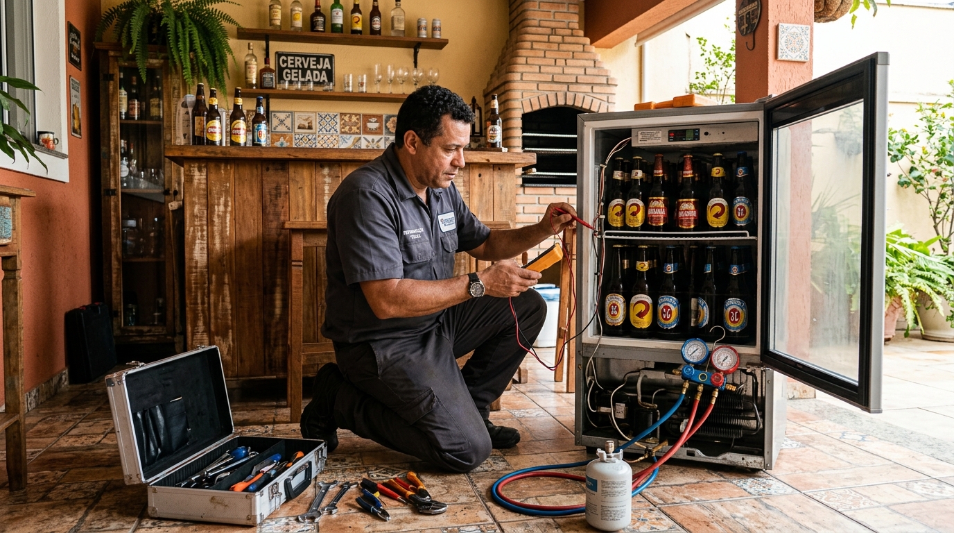 Recarga de gás refrigerante em cervejeira em atendimento em Maceió‑AL