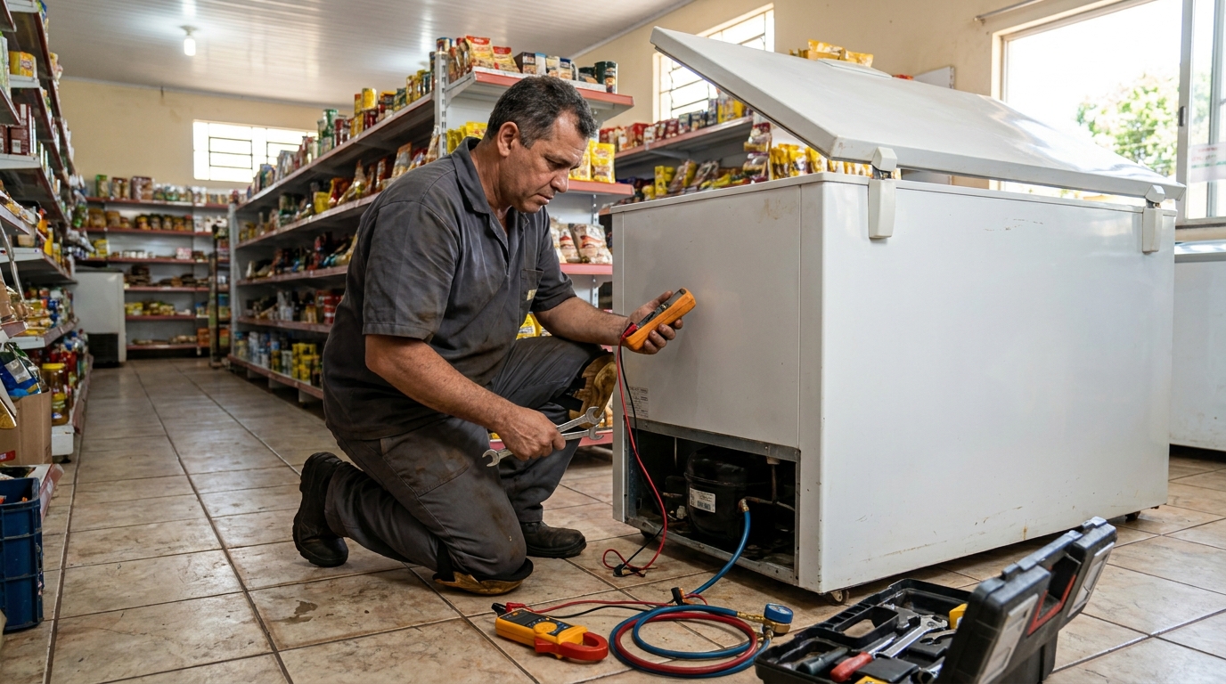 Troca de termostato de freezer em atendimento técnico em Maceió‑AL